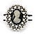 Large Simulated Pearl 'Classic Cameo' Hinged Bangle Bracelet In Black Metal - up to 18cm wrist