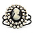 Large Simulated Pearl 'Classic Cameo' Hinged Bangle Bracelet In Black Metal - up to 18cm wrist - view 2