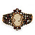 Victorian Style Cameo Brown/Citrine Diamante Bangle Bracelet (Burn Gold Finish) - view 6