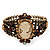 Victorian Style Cameo Brown/Citrine Diamante Bangle Bracelet (Burn Gold Finish) - view 8