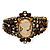 Victorian Style Cameo Brown/Citrine Diamante Bangle Bracelet (Burn Gold Finish)