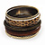 Antique Gold Metal & Snake Leather Style & Wood Bangle Set of 6 - 18cm Length - view 8