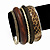 Antique Gold Metal & Snake Leather Style & Wood Bangle Set of 6 - 18cm Length - view 3