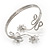 Rhodium Plated Textured 'Flowers & Twirls' Diamante Upper Arm Bracelet Armlet - Adjustable - view 2