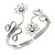Rhodium Plated Textured 'Flowers & Twirls' Diamante Upper Arm Bracelet Armlet - Adjustable