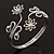 Rhodium Plated Textured 'Flowers & Twirls' Diamante Upper Arm Bracelet Armlet - Adjustable - view 4