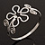 Rhodium Plated Textured 'Flower & Swirls' Diamante Upper Arm Bracelet Armlet - Adjustable