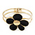 Black Enamel 'Daisy' Floral Hinged Bangle Bracelet In Gold Finish - up to 19cm wris - view 4