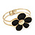 Black Enamel 'Daisy' Floral Hinged Bangle Bracelet In Gold Finish - up to 19cm wris - view 7