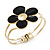 Black Enamel 'Daisy' Floral Hinged Bangle Bracelet In Gold Finish - up to 19cm wris - view 8