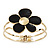 Black Enamel 'Daisy' Floral Hinged Bangle Bracelet In Gold Finish - up to 19cm wris - view 2