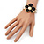 Black Enamel 'Daisy' Floral Hinged Bangle Bracelet In Gold Finish - up to 19cm wris - view 5