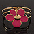 Bright Magenta Enamel 'Daisy' Floral Hinged Bangle Bracelet In Gold Finish - up to 19cm wris - view 6