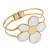 White Enamel 'Daisy' Floral Hinged Bangle Bracelet In Gold Finish - up to 19cm wris
