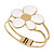 White Enamel 'Daisy' Floral Hinged Bangle Bracelet In Gold Finish - up to 19cm wris - view 3