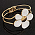 White Enamel 'Daisy' Floral Hinged Bangle Bracelet In Gold Finish - up to 19cm wris - view 7