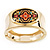 Wide Chunky With Floral Motif Hinged Bangle Bracelet In Gold Tone Metal - 19cm Length - view 7