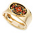 Wide Chunky With Floral Motif Hinged Bangle Bracelet In Gold Tone Metal - 19cm Length - view 10