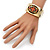 Wide Chunky With Floral Motif Hinged Bangle Bracelet In Gold Tone Metal - 19cm Length - view 4
