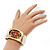 Wide Chunky With Floral Motif Hinged Bangle Bracelet In Gold Tone Metal - 19cm Length - view 5