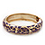 Gold Plated Purple Enamel Swirl Patten Hinged Bangle Bracelet -17cm Length - view 6