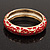 Gold Plated Red Enamel Swirl Patten Hinged Bangle Bracelet -17cm Length