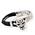 Silver Tone Diamante 'Tiger' Leather Cord Bracelet - 17cm Length - view 6