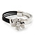 Silver Tone Diamante Flower Leather Cord Bracelet - 17cm Length - view 7