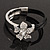 Silver Tone Diamante Flower Leather Cord Bracelet - 17cm Length - view 3