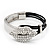 Silver Tone Diamante 'Lips' Leather Cord Bracelet - 17cm Length - view 2