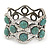 Turquoise Stone Crystal Hinged Bangle Bracelet In Burn Silver Metal - Up 18cm Wrist - view 2