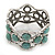 Turquoise Stone Crystal Hinged Bangle Bracelet In Burn Silver Metal - Up 18cm Wrist - view 7