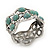 Turquoise Stone Crystal Hinged Bangle Bracelet In Burn Silver Metal - Up 18cm Wrist - view 8