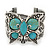 Vintage Turquoise Stone 'Butterfly' Cuff Bracelet In Antique Silver Metal - Adjustable - view 5