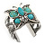 Vintage Turquoise Stone 'Butterfly' Cuff Bracelet In Antique Silver Metal - Adjustable - view 2