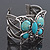 Vintage Turquoise Stone 'Butterfly' Cuff Bracelet In Antique Silver Metal - Adjustable - view 8