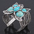 Vintage Turquoise Stone 'Butterfly' Cuff Bracelet In Antique Silver Metal - Adjustable