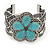 Vintage Turquoise Style 'Flower' Cuff Bracelet In Antique Silver Metal - Adjustable - view 3