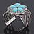 Vintage Turquoise Style 'Flower' Cuff Bracelet In Antique Silver Metal - Adjustable - view 11