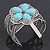 Vintage Turquoise Style 'Flower' Cuff Bracelet In Antique Silver Metal - Adjustable - view 2