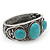 Burn Silver Effect Turquoise Stone Hammered Hinged Bangle - up to 19cm wrist - view 6