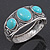 Burn Silver Effect Turquoise Stone Hammered Hinged Bangle - up to 19cm wrist