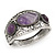 Burn Silver Effect Amethyst Hammered Hinged Bangle - up to 19cm wrist - view 11