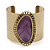 Vintage Burnished Gold Purple Epoxy Bead Cuff Bracelet - 5cm Width/ 20cm Length