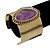 Vintage Burnished Gold Purple Epoxy Bead Cuff Bracelet - 5cm Width/ 20cm Length - view 4
