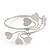 Silver Plated Textured Diamante 'Heart' Armlet Bangle - Adjustable
