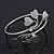 Silver Plated Textured Diamante 'Heart' Armlet Bangle - Adjustable - view 5