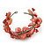 Light Coral Floral Shell & Simulated Pearl Cuff Bracelet In Silver Plating - Adjustable - view 5