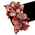 Light Coral Floral Shell & Simulated Pearl Cuff Bracelet In Silver Plating - Adjustable - view 2