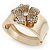 Statement Crystal 'Flower' Hinged Bangle Bracelet In Gold Plating - 18cm Length - view 6